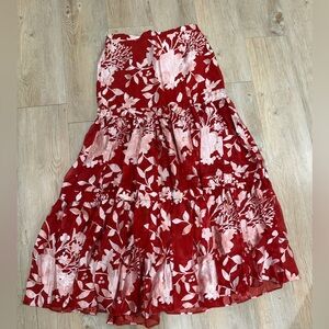 Anthropologie Red and Pink Floral Maxi Skirt